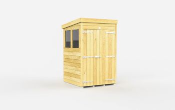 4 x 4 Feet Pent Shed - Double Door With Windows - Wood - L118 x W127 x H201 cm