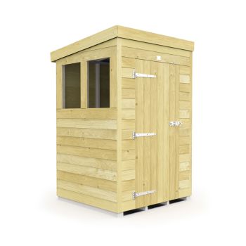 4 x 4 Feet Pent Security Shed - Double Door - Wood - L118 x W127 x H201 cm