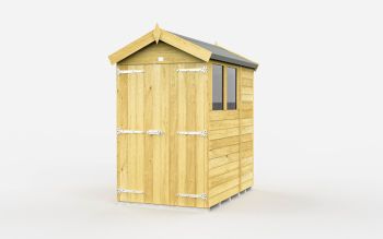 4 x 7 Feet Apex Shed - Double Door With Windows - Wood - L214 x W118 x H217 cm