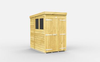 4 x 7 Feet Pent Shed - Double Door With Windows - Wood - L214 x W127 x H201 cm