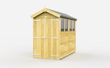 4 x 8 Feet Apex Shed - Double Door With Windows - Wood - L243 x W118 x H217 cm