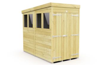 4 x 8 Feet Pent Shed - Double Door With Windows - Wood - L231 x W127 x H201 cm
