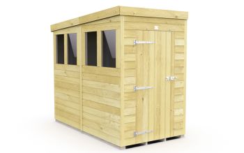 4 x 8 Feet Pent Shed - Single Door With Windows - Wood - L231 x W127 x H201 cm