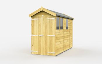4 x 9 Feet Apex Shed - Double Door With Windows - Wood - L272 x W118 x H217 cm