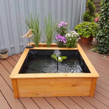 Raised Square Garden Solar Pond Kit with Planting Zone - 127L x 146W x 40H - Timber/Metal/Plastic - Honey Brown