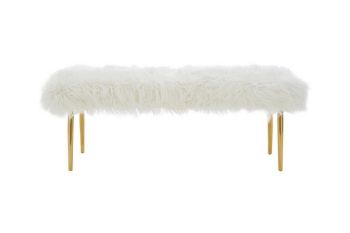 Clarence Natural Fur Effect Bench - Metal/Textile - L47 x W120 x H46 cm - White