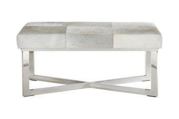 Kensington Townhouse Bench - Leather/Metal - L45 x W90 x H45 cm - Silver/Grey