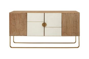 Modica Sideboard - Metal/Wood - L50 x W165 x H85 cm - White/Gold/Natural