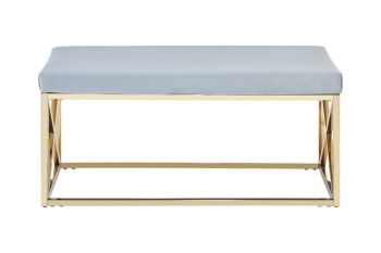 Allure Powder Blue Velvet and Gold Bench - Metal - L44 x W97 x H46 cm