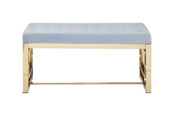 Allure Powder Grey Tufted Bench - Metal/Textile - L44 x W97 x H46 cm - Gold