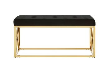 Allure Black Tufted Seat and Gold Finish Bench - Metal - L44 x W97 x H46 cm