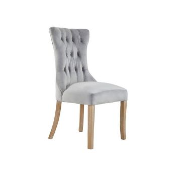 Kensington Townhouse Buttoned Dining Chair - Wood/Textile/Synthetic - L65 x W54 x H102 cm - Natural/Grey