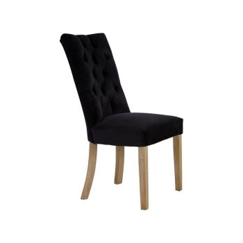 Kensington Townhouse Buttoned Dining Chair - Wood/Textile/Synthetic - L57 x W50 x H98 cm - Black/Natural