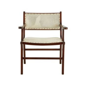 Kendari Leather Dining Chair - Teak Wood/Textile - L66 x W61 x H83 cm - Brown/Cream