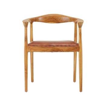 Kendari Open Back Leather Dining Chair - Wood/Textile - L52 x W62 x H77 cm - Natural/Brown