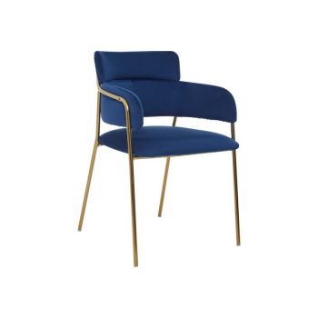 Tamzin Velvet Dining Chair - Metal/Synthetic/Textile/Wood - L54 x W55 x H77 cm - Gold/Blue