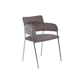 Tamzin Velvet Dining Chair - Wood/Metal/Synthetic/Textile - L55 x W54 x H77 cm - Silver/Brown