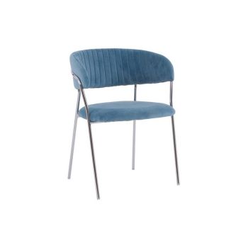 Tamzin Dining Chair - Metal/Wood/Textile/Synthetic - L53 x W59 x H76 cm - Silver/Blue
