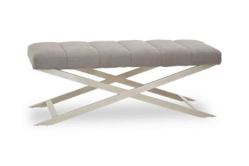 Gilden Bench with Cross Base - Metal/Wood/Textile - L44 x W120 x H45 cm - Silver/Grey