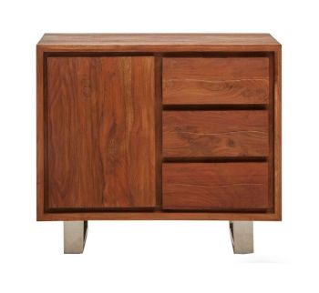 Simla Acacia One Door Sideboard - Metal/Wood - L40 x W92 x H82 cm - Brown