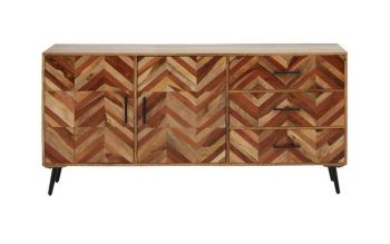 Boho Two Door Sideboard - Mango Metal/Wood - L40 x W170 x H82 cm - Black/Natural