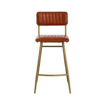 Buffalo Tan Leather Bar Dining Chair - Metal/Wood/Synthetic/Textile - L56 x W46 x H99 cm - Gold/Brown