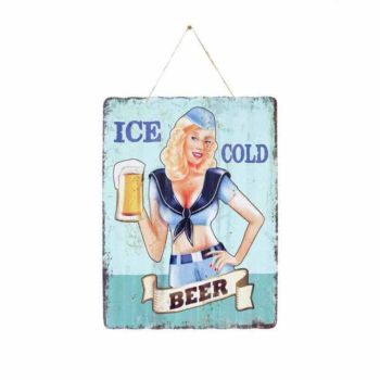 Corrugated Ice Cold Beer Slogan - Steel - W30 x H40 cm - Multicoloured