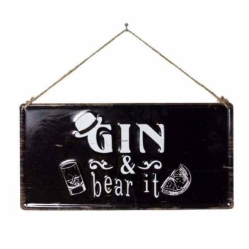 Gin & Bear It Slogan - Steel - W40 x H20 cm - Multicoloured