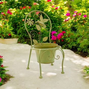 Single Garden Planter - Metal - L27 x W22 x H44 cm - Leaf Green