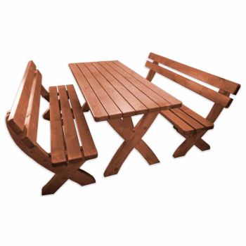 Landsberg Premium Wooden Garden Dining Set - Timber/Metal - L63 x W179 x H83 cm - Honey Brown