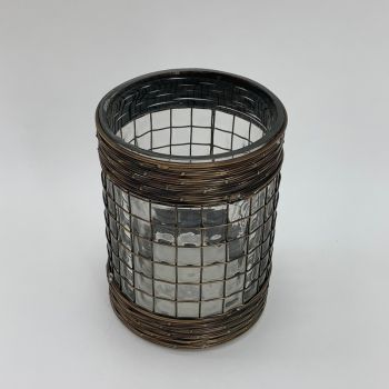 Candle Holder - Glass/Metal Frame - L13 x W13 x H18 cm