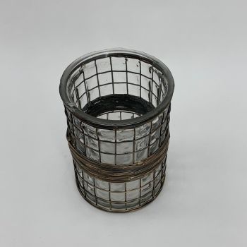 Candle Holder - Glass/Metal Frame - L10 x W10 x H15 cm