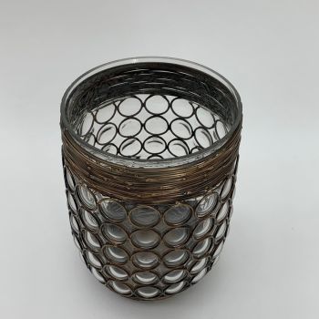 Candle Holder - Glass/Metal Frame - L15 x W15 x H23 cm