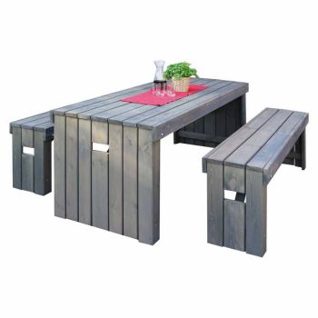 Rotterdam Garden Dining Table and Bench Set - Timber/Metal - L35 x W162 x H47 cm - Grey