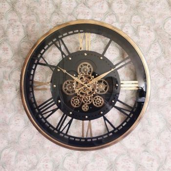 Round Gear Wall Clock with Roman Numerals - L7 x W60 x H60 cm