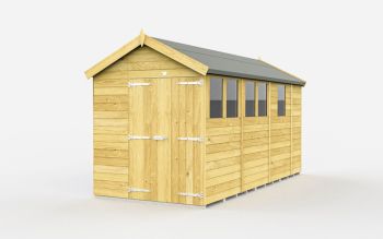 6 x 13 Feet Apex Shed - Double Door With Windows - Wood - L387 x W175 x H217 cm