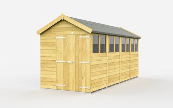 6 x 16 Feet Apex Shed - Double Door With Windows - Wood - L472 x W175 x H217 cm