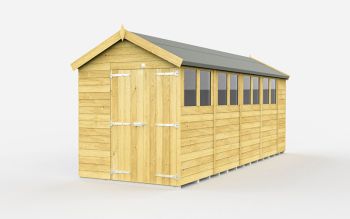 6 x 18 Feet Apex Shed - Double Door With Windows - Wood - L533 x W175 x H217 cm