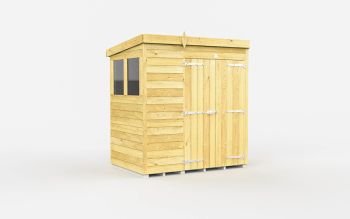6 x 4 Feet Pent Shed - Double Door With Windows - Wood - L118 x W185 x H201 cm