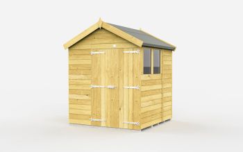 6 x 6 Feet Apex Shed - Double Door With Windows - Wood - L187 x W175 x H217 cm