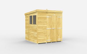 6 x 6 Feet Pent Shed - Double Door With Windows - Wood - L178 x W185 x H201 cm