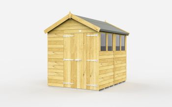 6 x 8 Feet Apex Shed - Double Door With Windows - Wood - L243 x W175 x H217 cm