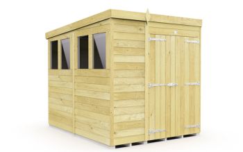 6 x 8 Feet Pent Shed - Double Door With Windows - Wood - L231 x W185 x H201 cm