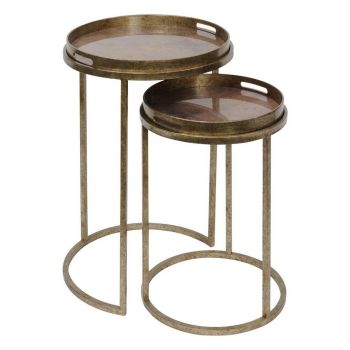 Vienna Antique Gold Atlas Side Tray Tables (Set of 2) - Iron/glass/Plastic - Gold