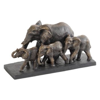 Antique Bronze Parade of Elephants Sculpture - Stone/Polyresin - L12 x W36 x H18.2 cm - Bronze