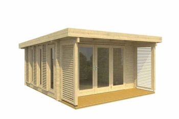 Exeter 2-Log Cabin, Wooden Garden Room, Timber Summerhouse, Home Office - L450 x W547 x H241.94 cm