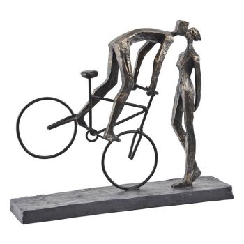 Kissing Couple on Bike Sculpture in Antique Bronze Finish - Stone/Polyresin/Iron - L8 x W35.4 x H29 cm - Bronze