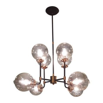 Mercer Bubble Chandelier – E14 25W - Iron/Glass - L75 x W75 x H100 cm - Black/BraSS/Clear