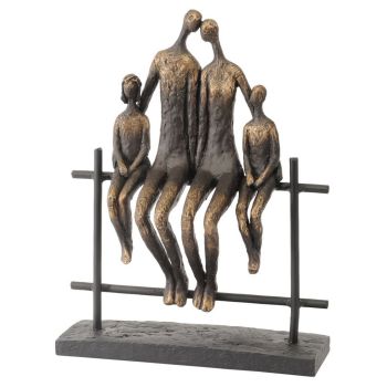 Duxford Bench Family of Four Sculpture - Stone/Polyresin/Iron - L8 x W25 x H31.2 cm - Bronze/Black
