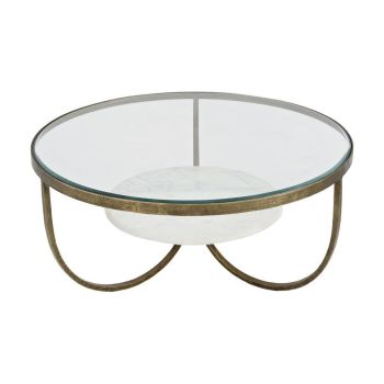 Nolita Coffee Table - Iron/Glass/Marble/MDF - L91.5 x W91.5 x H41 cm - Gold/White